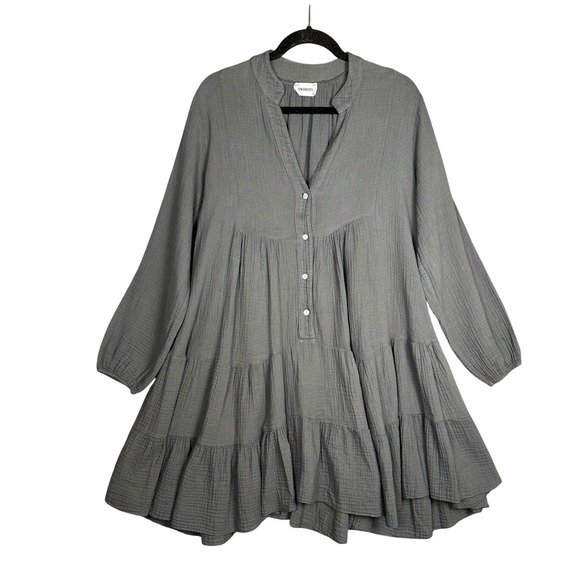 Tendencies Gauze Dress Womens One Size Grey Tiered Babydoll Mini Made in Italy - Picture 2 of 13